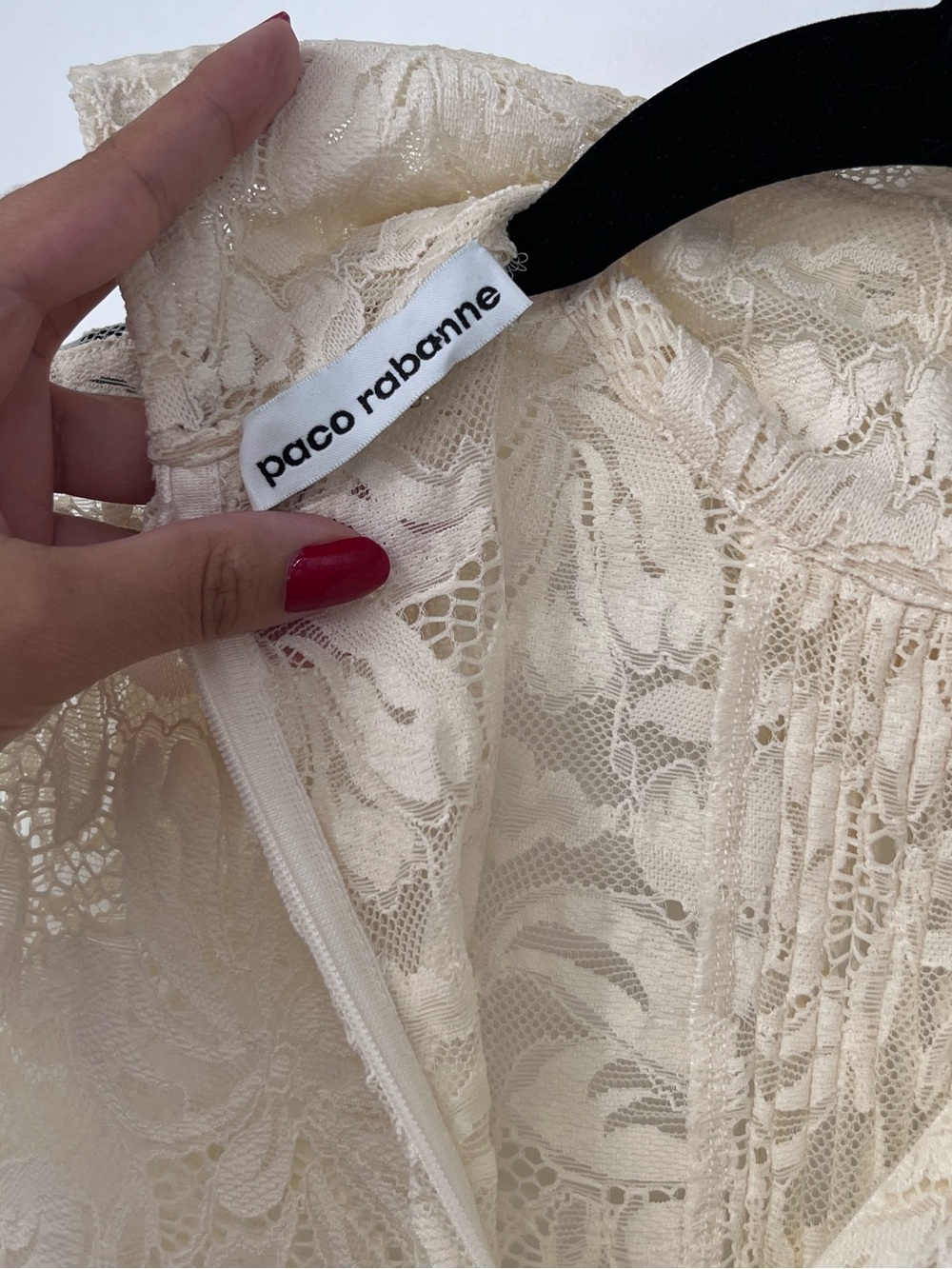 Paco Rabanne Sheer Floral Lace mock neck Top Cream size 34 tunic or mini dress - Picture 8 of 9